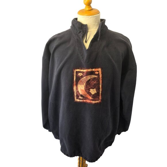 By Taylor Y2K Celestial Moon Sun Sweatshirt Unisex L/XL Black Drawstring Pullove - Picture 1 of 9